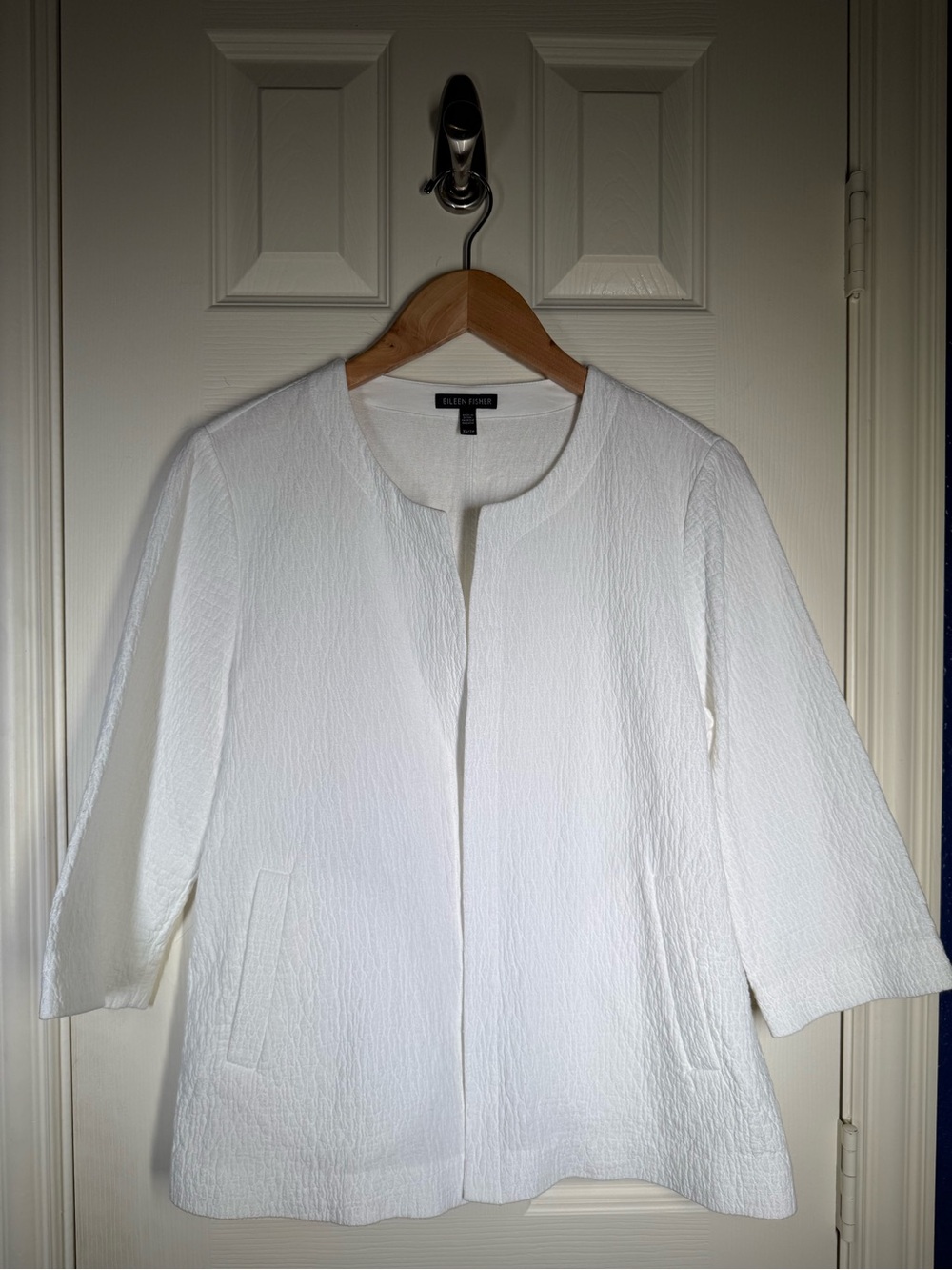 Eileen Fisher Women's White Textured Open-Front Jacket Sz XS